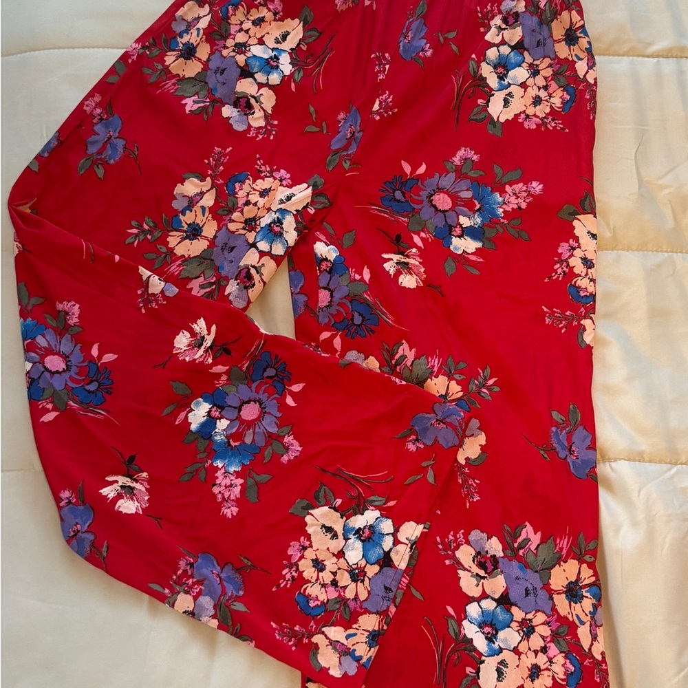 Floral Red Pants